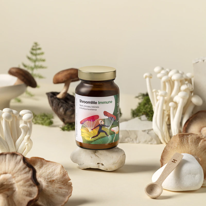 Health Labs Care ShroomMe Immune, suplemento alimentar em pó para fortalecer o sistema imunológico.