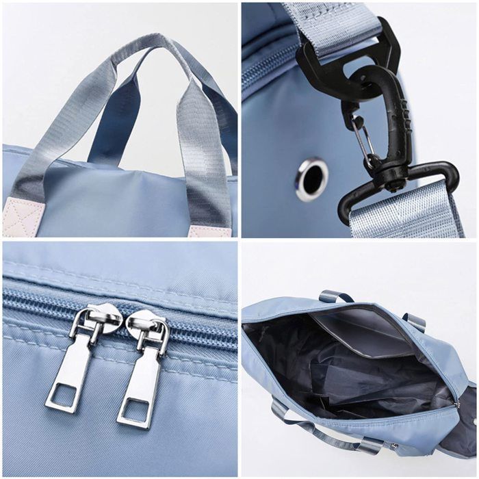 Bolsa deportiva para hombre/mujer, bolsa de viaje con compartimento para zapatos y bolsillo impermeable, bolsa de gimnasio de gran capacidad (40 litros), color azul.