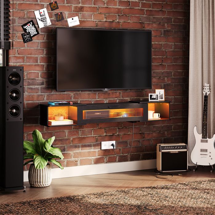 HOOBRO Meuble TV Flottante, Console de Divertissement Mural, Mural avec Station de Charge, pour Les télés Jusqu’à 65 Pouces