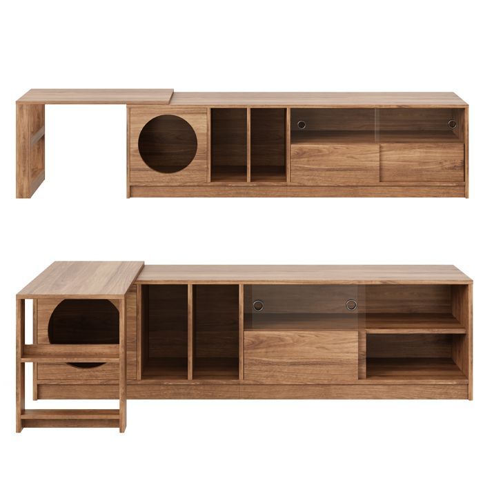 Draaibaar tv-meubel 180(+80)x40x50cm - MODERNLUXE - Kattenmand - Schuifdeuren - Natuurlijk