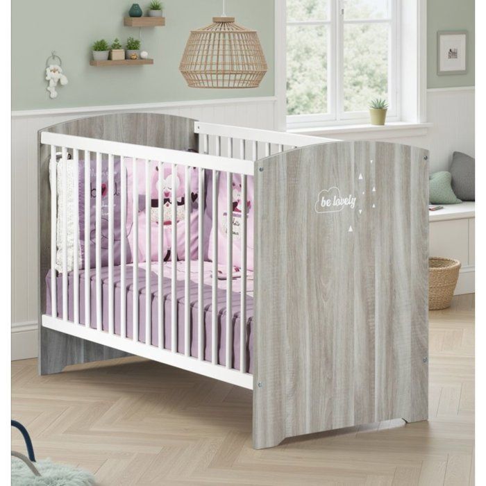 Cuna con barrotes - 120 x 60 cm - Babyprice Smile - Roble Flint - Blanco
