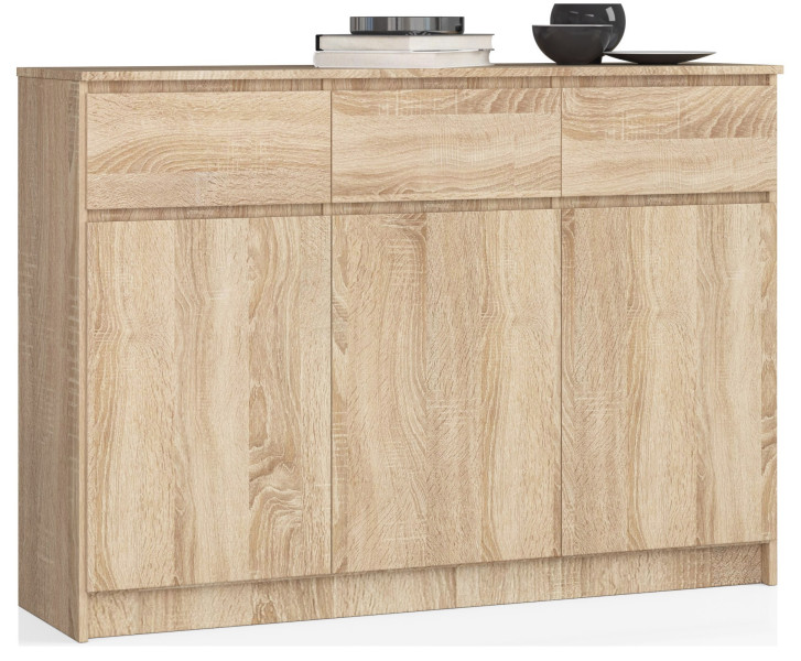 Komoda AKORD K140 Dąb Sonoma 138 cm 3 drzwi mat 138x40x99 cm