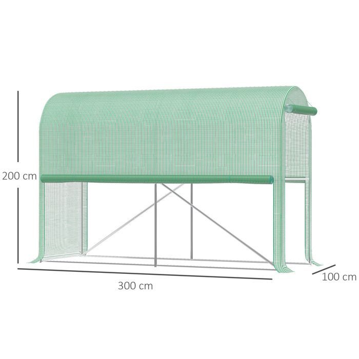 Serre de jardin - Outsunny - bâche renforcée 140 g/m² porte zippée enroulable légumes plantes fleurs - PE - 300x100x200cm - vert
