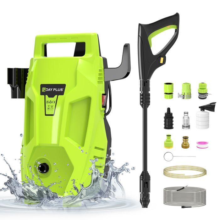 Nettoyeur Haute Pression 1800W, avec buse réglable de 0 à 180°, Flexible Haute Pression 7m, Idéal pour Maison, Jardin et Voiture