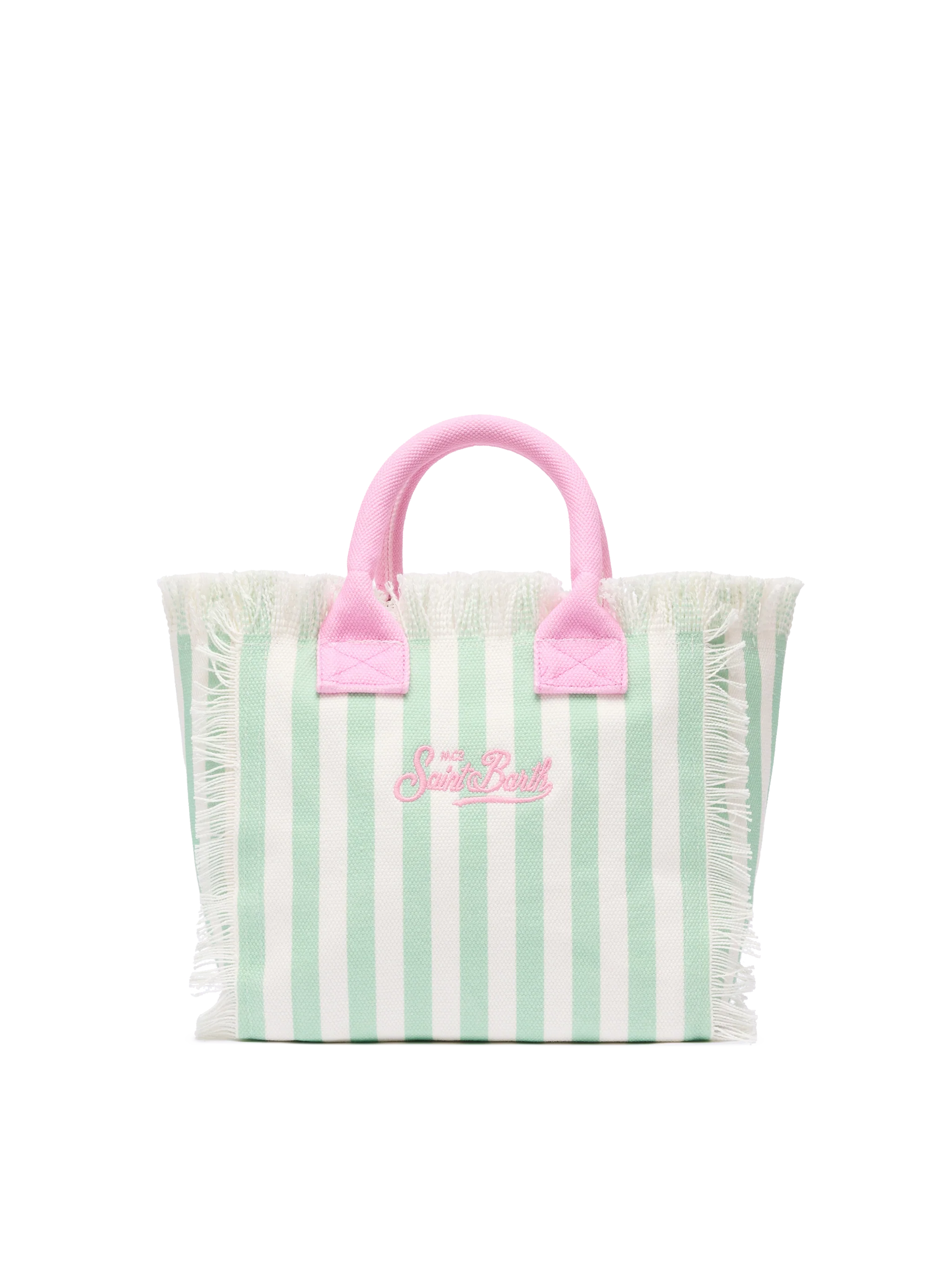 Colette tas van katoenen canvas met groene streepprint.