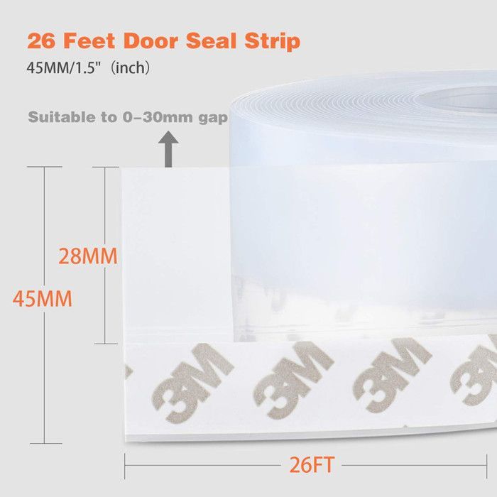 Silicone door seal - ULISEM - 26 feet - Transparent - 45 mm - Insect repellent - Waterproof - Soundproof