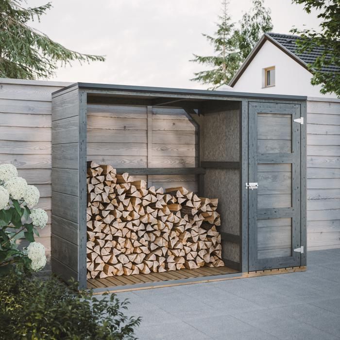 Outdoor Log Store - 75 x 217 x H159 cm - Tool and Log Shelter - 1.09 m² + 0.53 m² - TIMBELA M981 - TUNDRA CAVERN