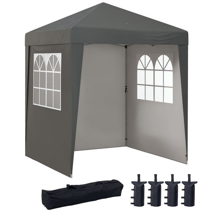Garden gazebo - Outsunny - folding pop-up reception gazebo, adjustable, UV-resistant, 3 walls, 4 bags - steel - 2x2m - grey