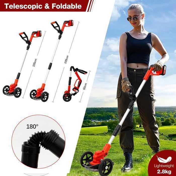 OUTIGO Débroussailleuse Électrique sans Fil pliable, Débroussailleuse à Gazon sans balais, 2 Batteries 4000mAh 21V, Coupe Bordures