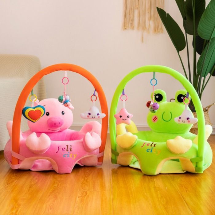 Sillón para bebé a partir de 3 meses, silla de aprendizaje de peluche con barra de juego, asiento suave con soporte para el suelo - Osito