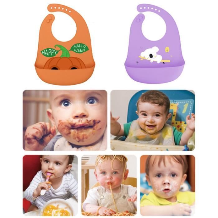 Baberos tipo turbante para bebé, 2 baberos de silicona impermeables, con botón ajustable y bolsillo, ligeros y ultrasuaves, fáciles de limpiar.