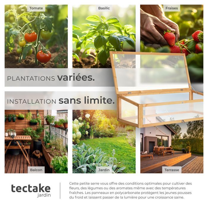 Raised garden bed - TECTAKE - Garden greenhouse for raised garden beds made of wood and polycarbonate, 115 cm x 53 cm x 34 cm