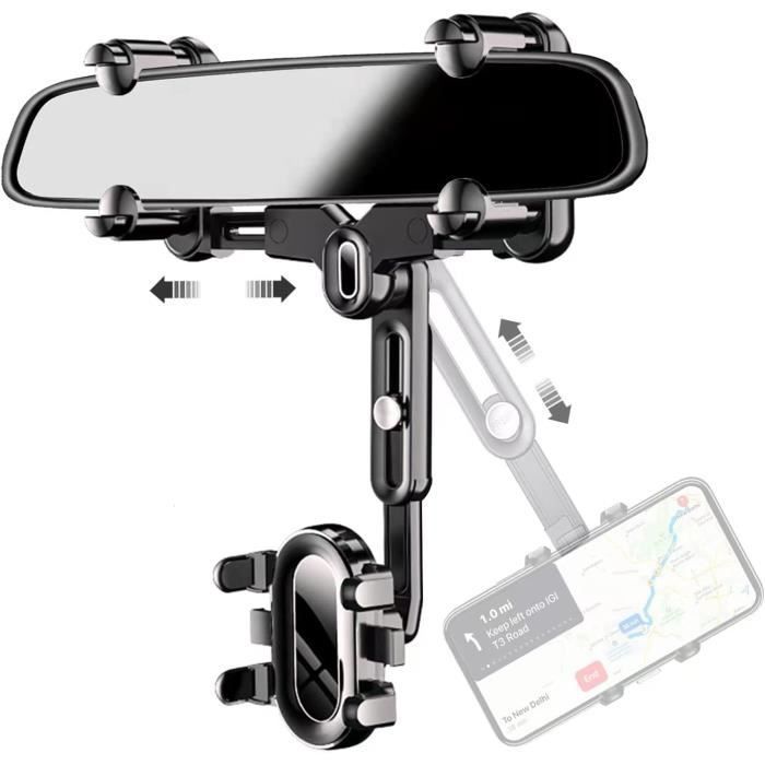Soporte para teléfono móvil para espejo retrovisor, ajustable, retráctil, con rotación de 360° y soporte de navegación para smartphones de 4 a 7 pulgadas.
