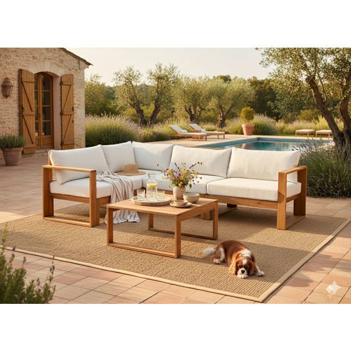 Set di mobili da giardino angolari modulari LEVATA CLASSIC - Legno di acacia certificato FSC - 5 posti - Beige