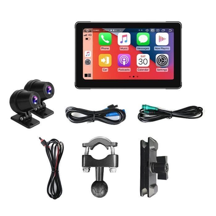 Pantalla de navegación portátil para motocicleta de 7 pulgadas, resistente al agua IPX8, compatible con CarPlay y Android Auto, pantalla inalámbrica, ABS, color negro.