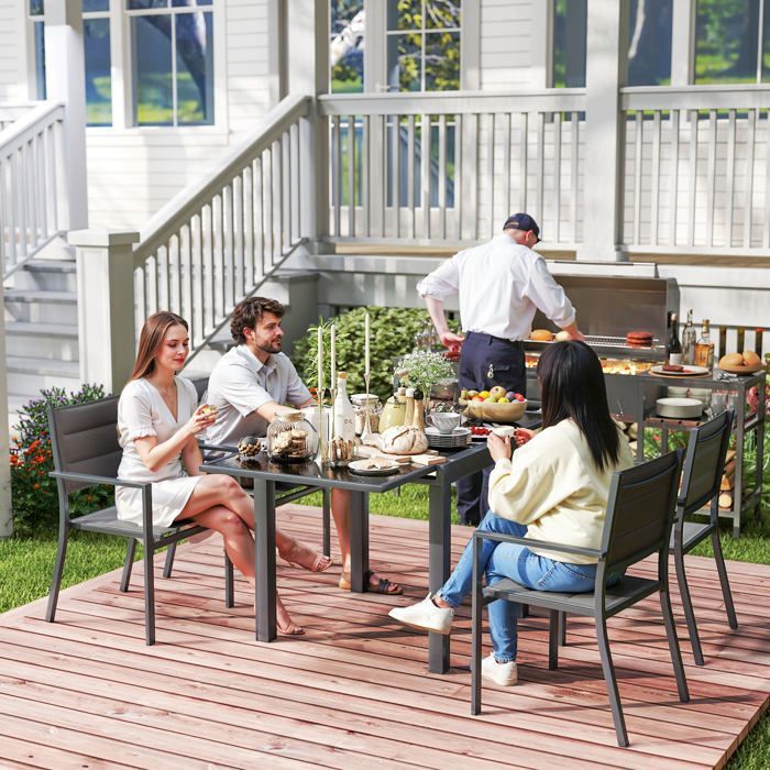 Set di mobili da giardino - Outsunny - tavolo allungabile con 4 sedie impilabili - realizzato in alluminio e textilene - grigio scuro