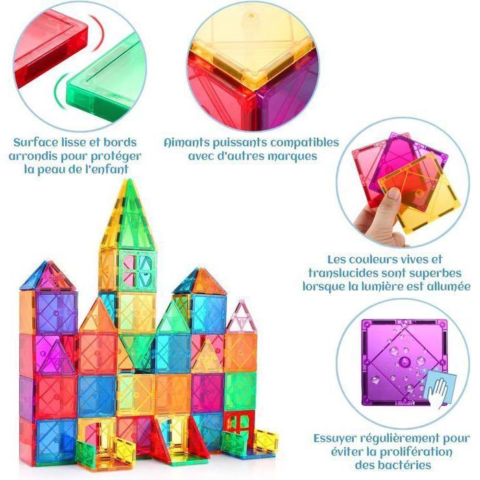 Blocs de Construction Magnétiques - OTBACT - 60 Pièces - Jouet Éducatif - Mixte - 3D
