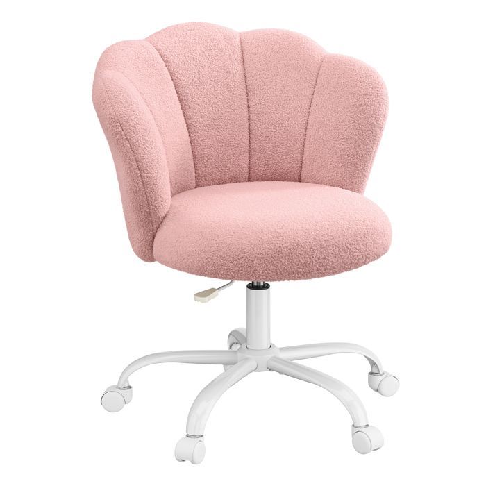 Silla de oficina giratoria ajustable, silla de maquillaje acolchada, respaldo de pétalos, para dormitorio, sala de estar, rosa.