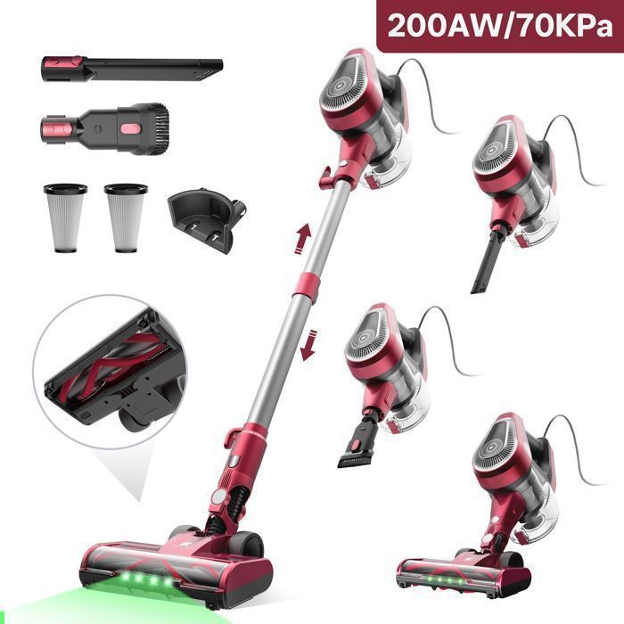 VACTIDY Blitz C8 - Corded Stick Vacuum Cleaner - 200 AW, 70 kPa, 500 W - 7 m Long Cable (Covering 160 m²) - 1.5 L Capacity