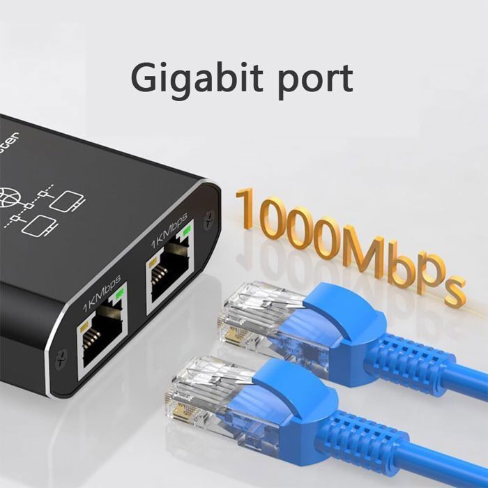 Switch Ethernet a 2 porte - OTBACT - Splitter RJ45 1000 Mbps - Alluminio - Plug & Play - Compatibile con Cat5e e Cat8