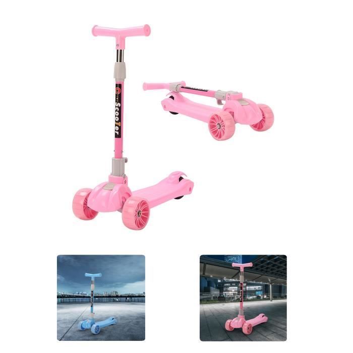 YNZHOUDZ 3-Wheel Light-Up PU Scooter for Children - Foldable Scooter - Adjustable Height - Pink