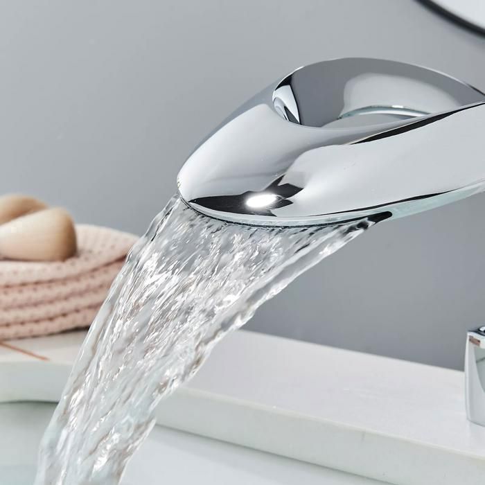 Waterfall Bathroom Faucet, Elegant Design Basin Mixer Tap, Hot and Cold Water Available, Chrome Finish