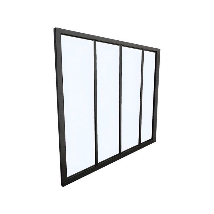 Mampara de cristal esquinera estilo taller en aluminio con recubrimiento en polvo - 120 x 60 x 105 cm - Negro - BAYVIEW