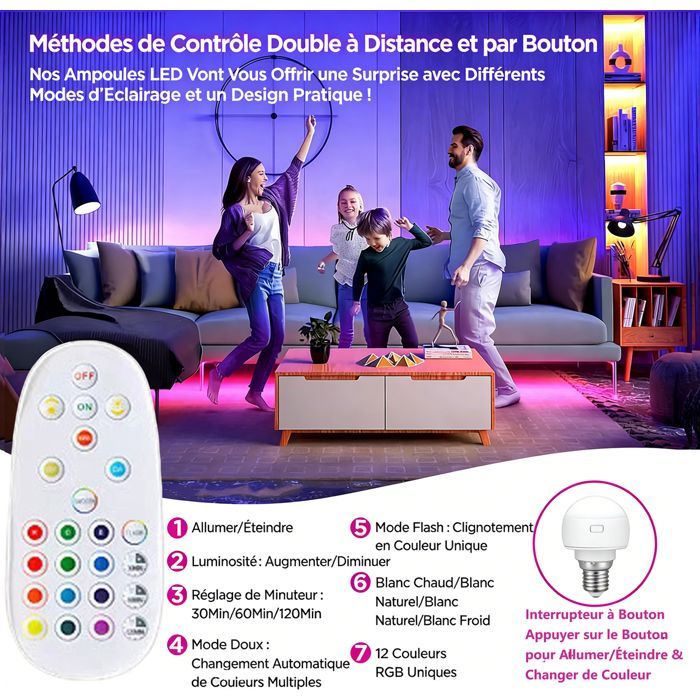 Bombilla recargable - Bombilla inteligente E27 - Bombilla magnética - RGB - 2500 mAh - 5 W - Temporizador - Brillo ajustable - Paquete de 2