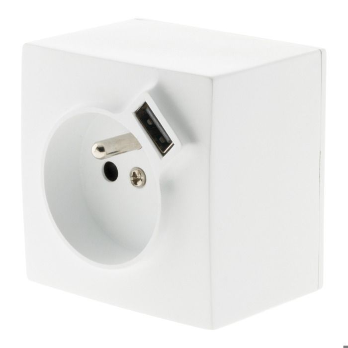 Enchufe de superficie 2P+E + USB 2.4A - blanco - Zenitech