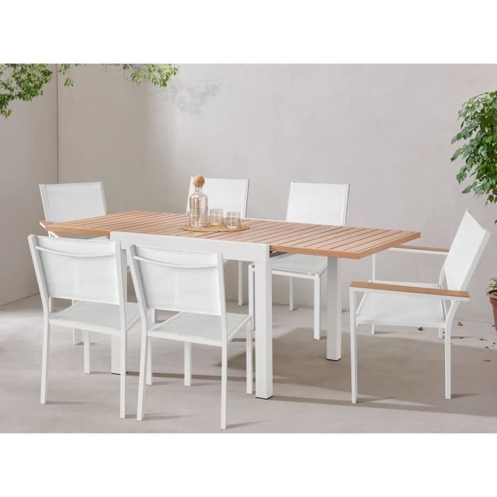 Mesa de jardín extensible CALVI - Rectangular - Tablero de aluminio con efecto madera - Capacidad para 6 personas