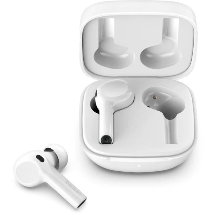 BELKIN SOUNDFORM™ Freedom – Kabellose Ohrhörer mit kabellosem Ladecase – Umgebungsgeräuschunterdrückung – Weiß