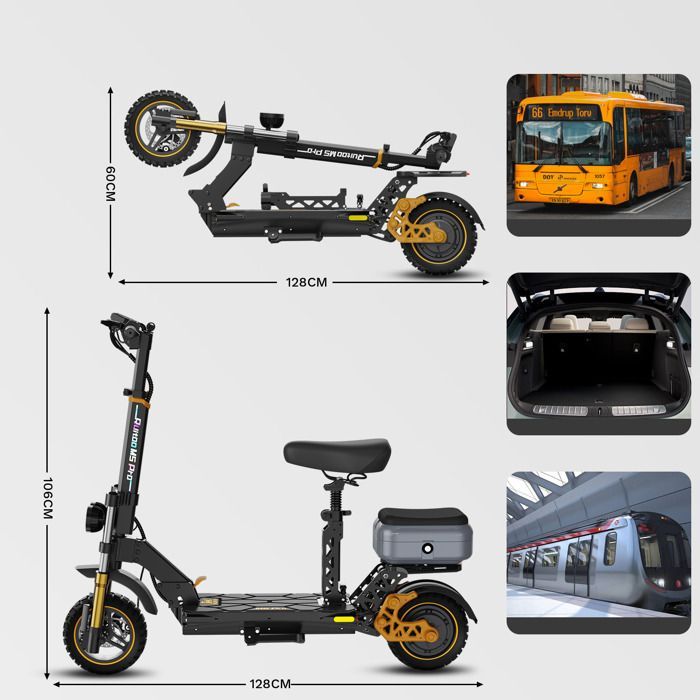 Ruitoo M5 Pro Electric Scooter, 70-80KM Range, With Seat, 1200W Motor, 48V 20.8Ah Battery, LED Headlights, Black
