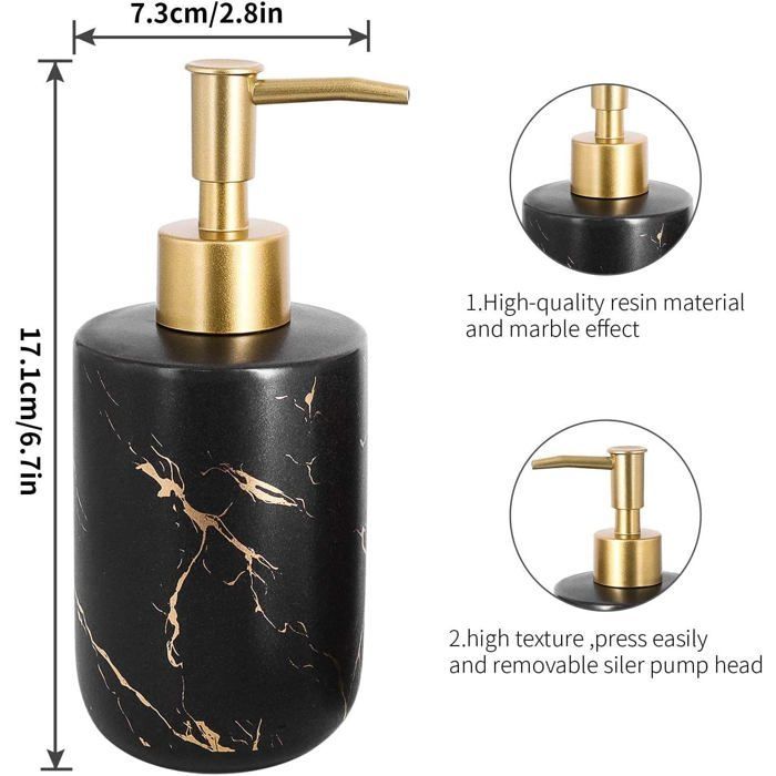 Ensemble Accessoires Salle de Bain - PNUATICM - 4 Pièces - Céramique - Noir - Distributeur Savon