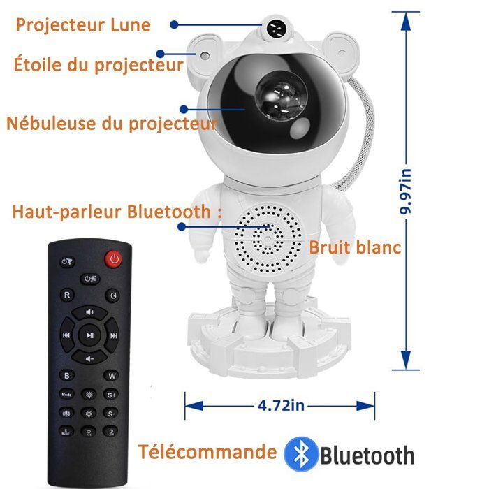 Astronauten-LED-Projektor-Nachtlicht – Sternenhimmel/Galaxienebel – KINGCENTON – Bluetooth-Lautsprecher – Fernbedienung – Weiß