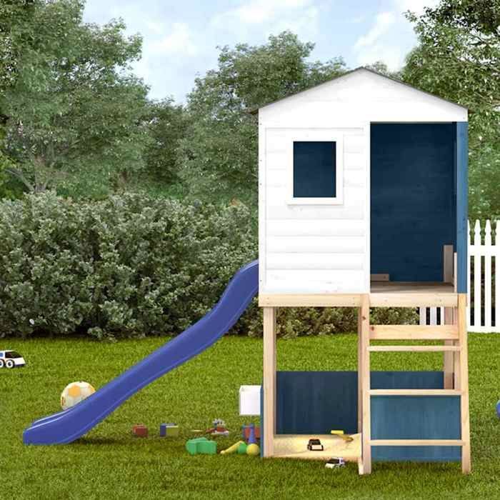 vidaXL Aire de jeux d'extérieur blanc et bleu bois massif de sapin, aire de jeux, ensemble de jeu en bois 3376143