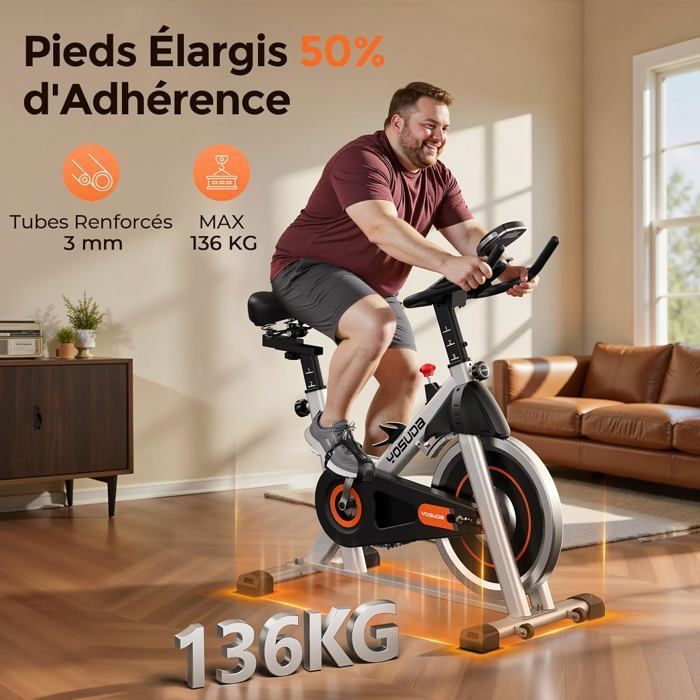 YOSUDA Vélo d'Appartement Magnétique Connecté et Silencieux avec Support Tablette et Selle Réglable，Capacité 136 kg