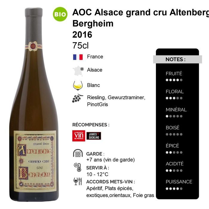 Marcel Deiss Alsace Grand Cru Altenberg de Bergheim Moelleux 2016 - Vino blanco de Alsacia (3 x 75cl) Moelleux ecológico