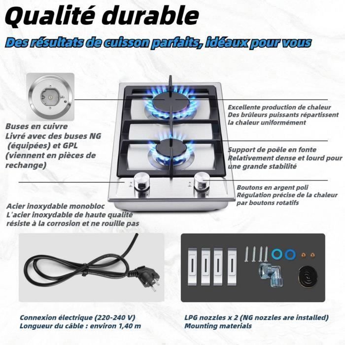 2-Burner Gas Hob, 2-Burner Stainless Steel Gas Hob, Built-in 2-Burner Gas Cooker, 4200W, Thermocouple Safety
