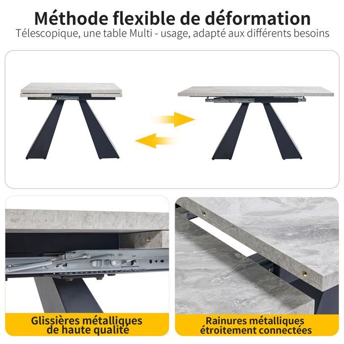 Mesa de comedor extensible, mesa extensible con amplia superficie de trabajo, mesa de cocina para 4 personas, MDF color mármol gris, 99-159×74cm