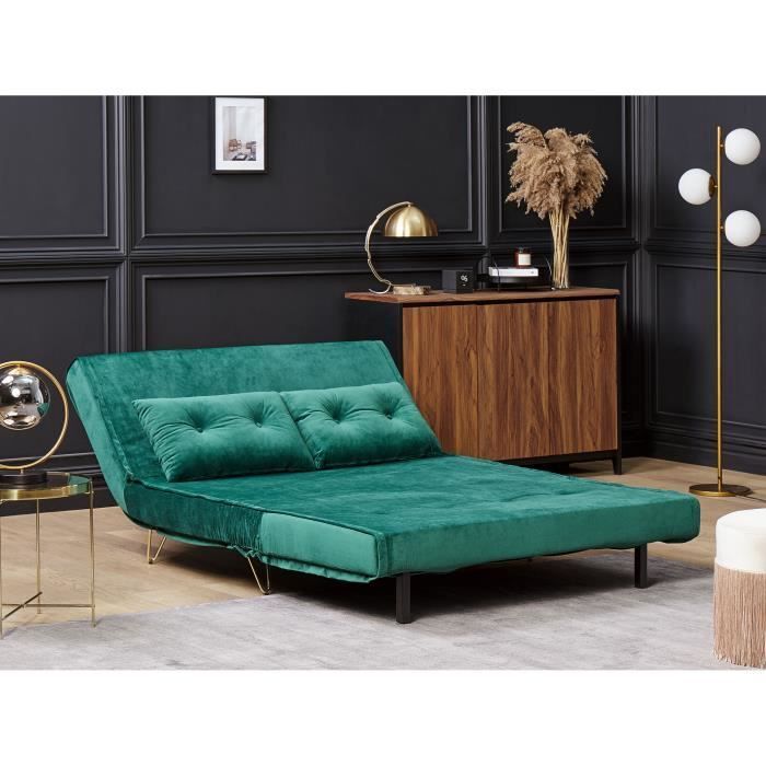 Banquette convertible 2 places en velours vert foncé VESTFOLD