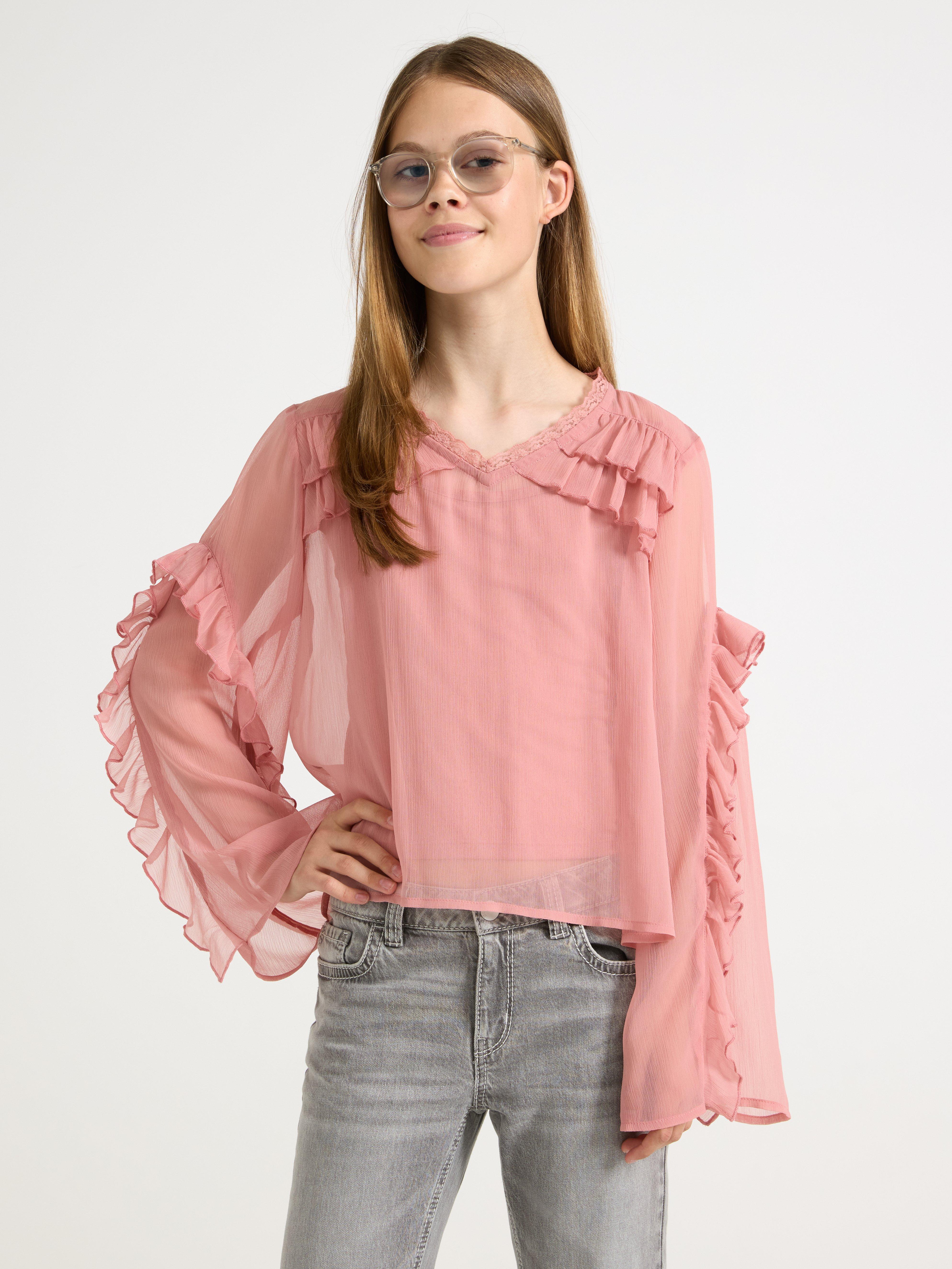 Blus med volanger Dusty Pink