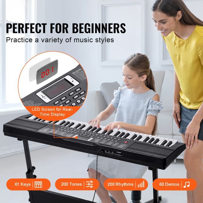 Teclado de piano digital Duoku de 61 teclas: ofrece 200 sonidos y 200 ritmos, es portátil e incluye 60 canciones de demostración.