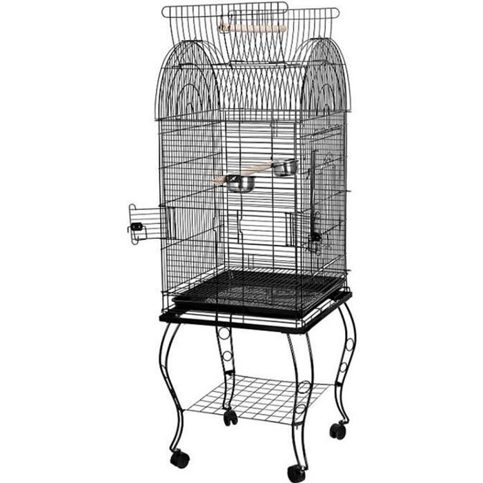 Yipeema-Vogelkäfig mit abnehmbarem Ständer für Papageien, Sittiche und Kanarienvögel – Schwarz – 59 x 59 x 150 cm