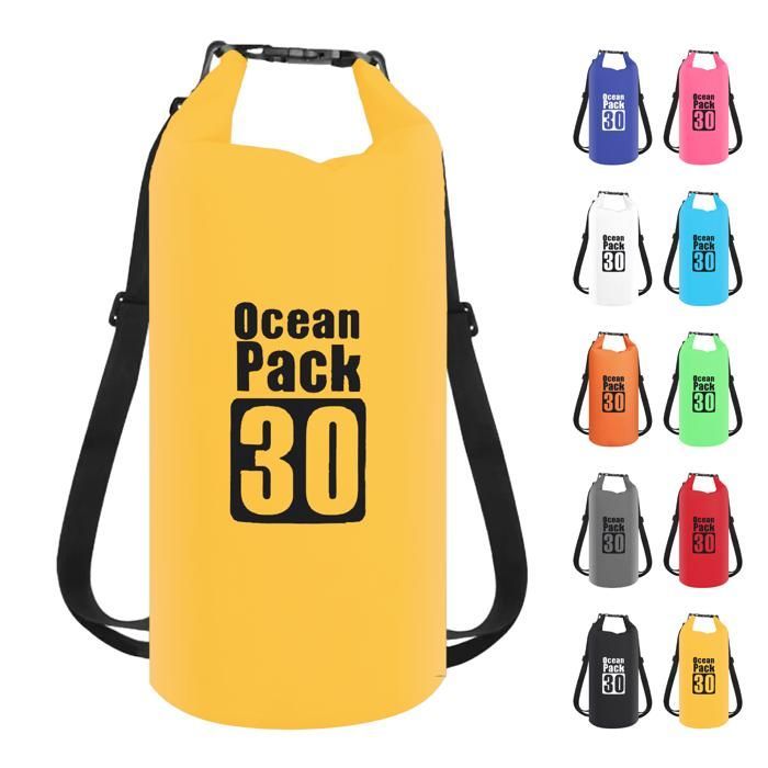 Bolsa multifuncional impermeável de 30L, bolsa estanque amarela de 2L/5L/10L/15L/20L/30L com alça de ombro longa ajustável, mochila impermeável