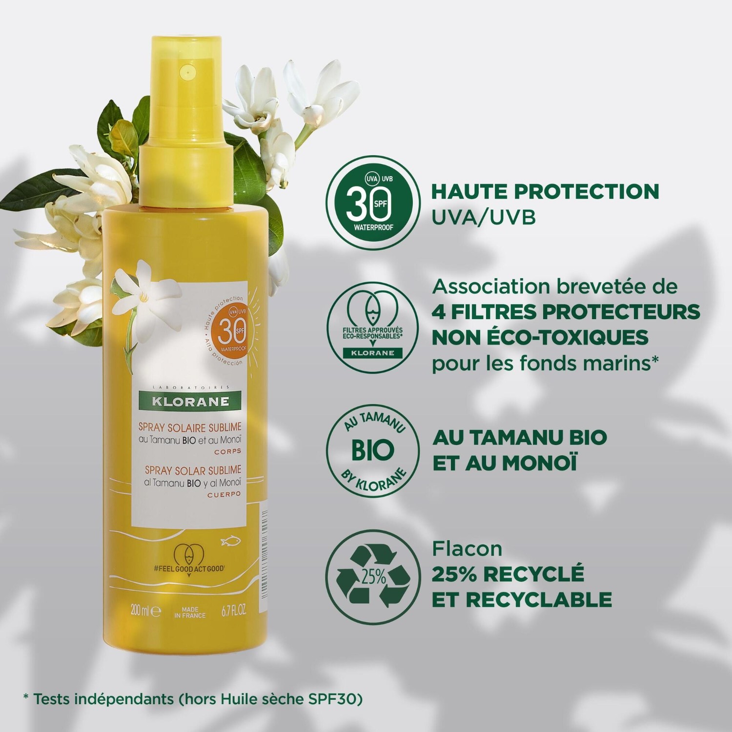 Klorane Spray solaire sublime SPF 30 au Tamanu BIO et au Monoï