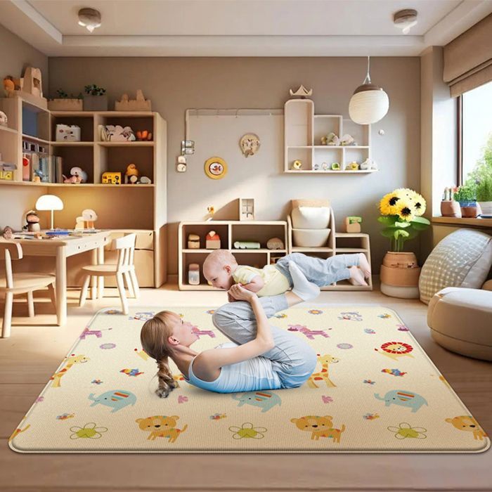 Alfombra de juegos plegable, impermeable y de doble cara para bebés - 200x180x1cm - Alfombra de actividades - Segura para bebés, no tóxica, antideslizante