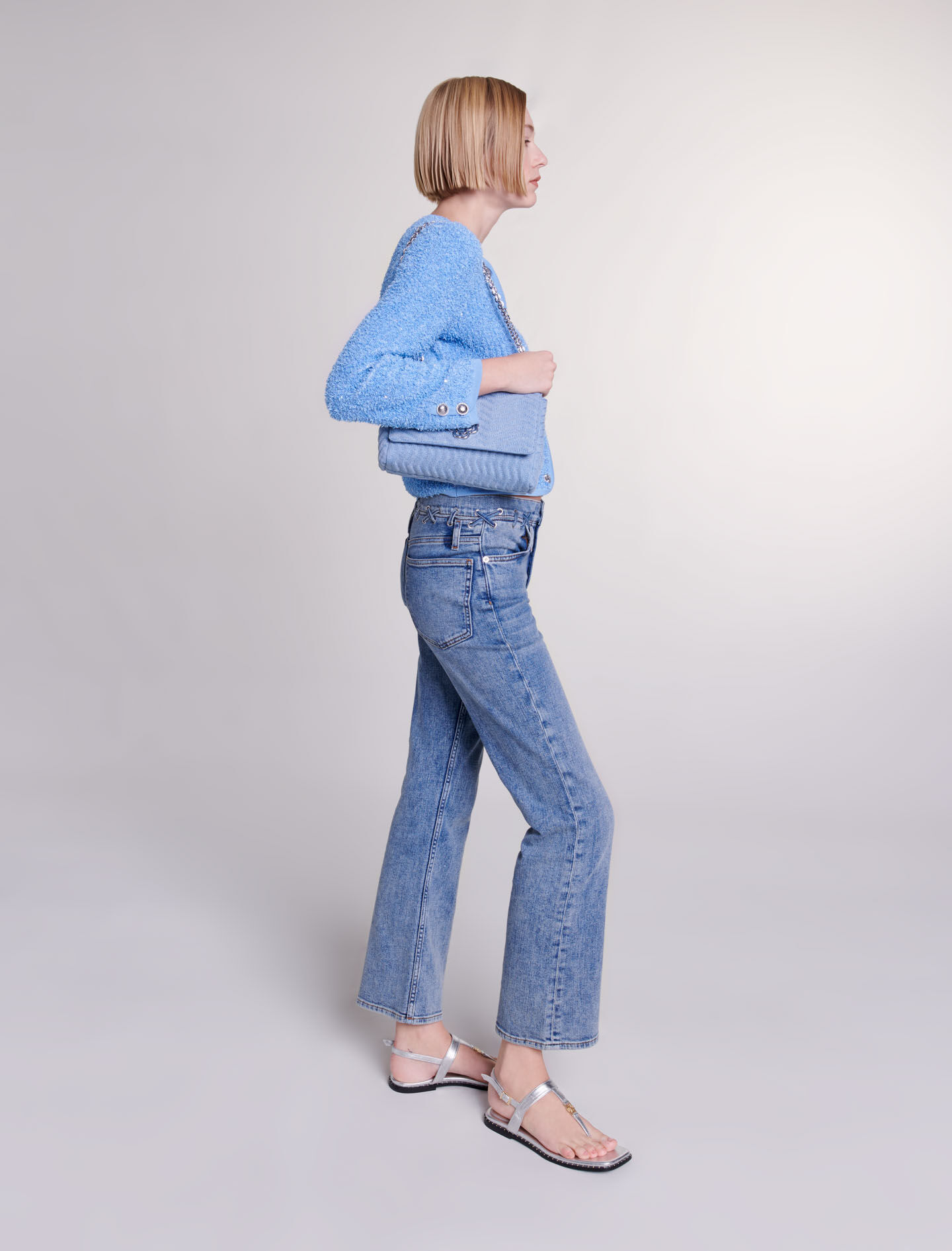 Gebreid vest met pailletten - Blauw