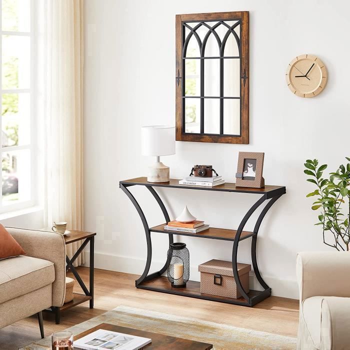 VASAGLE Console, pour Salon, Couloir, Chambre, Pieds courbés, Dessus de Table allongé, Style Industriel, Marron Rustique et Noir