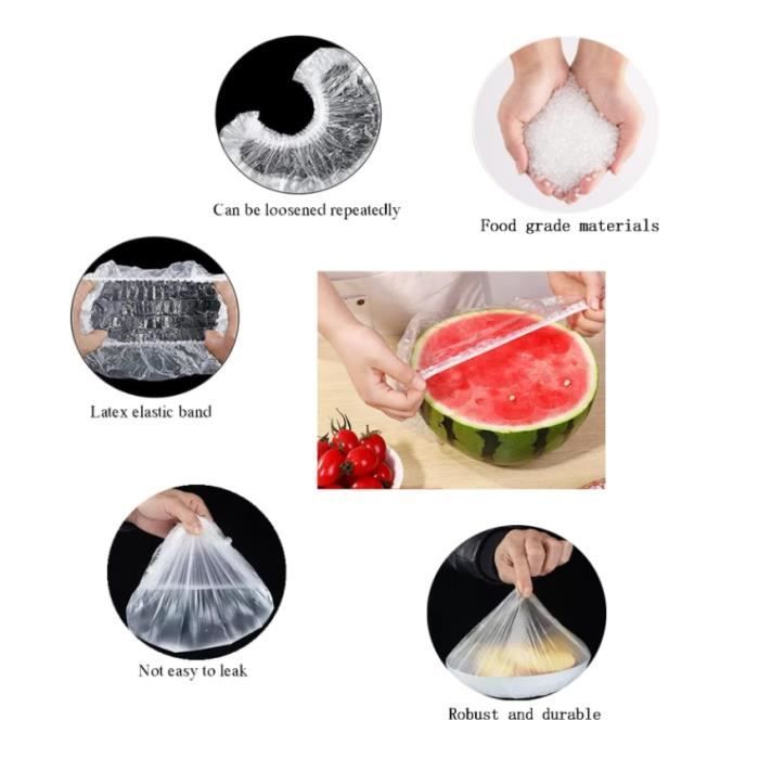 200 piezas de envoltorios reutilizables para alimentos, bolsas para conservar alimentos frescos, bolsas para almacenar alimentos, película elástica estirable