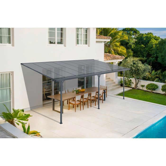 Carport adossé KLEO Cazeboo abri voiture aluminium 5,5x3 m toit polycarbonate gris 16,5 m²